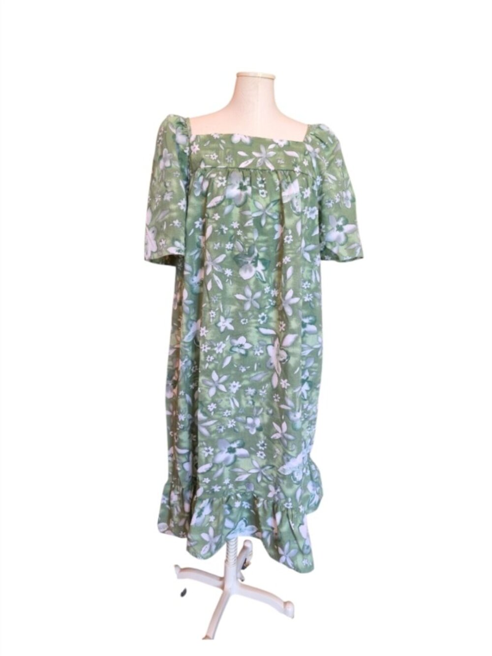 Haband Green Floral Womens Babydoll Puff Sleeve Dress Muumuu caftan size 4X